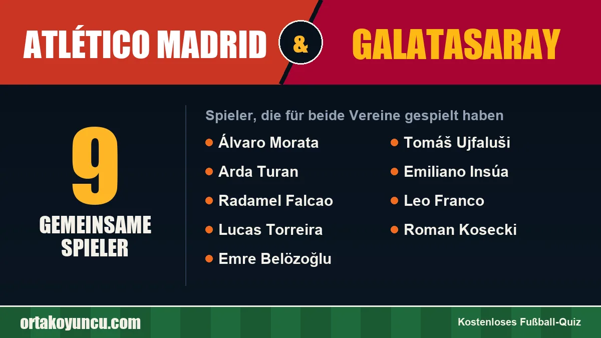 Spieler, die für Atlético Madrid und Galatasaray gespielt haben: 9 Spieler