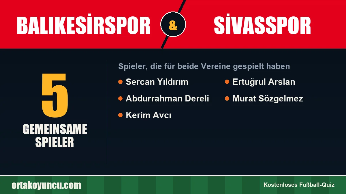 Spieler, die für Balıkesirspor und Sivasspor gespielt haben: 5 Spieler