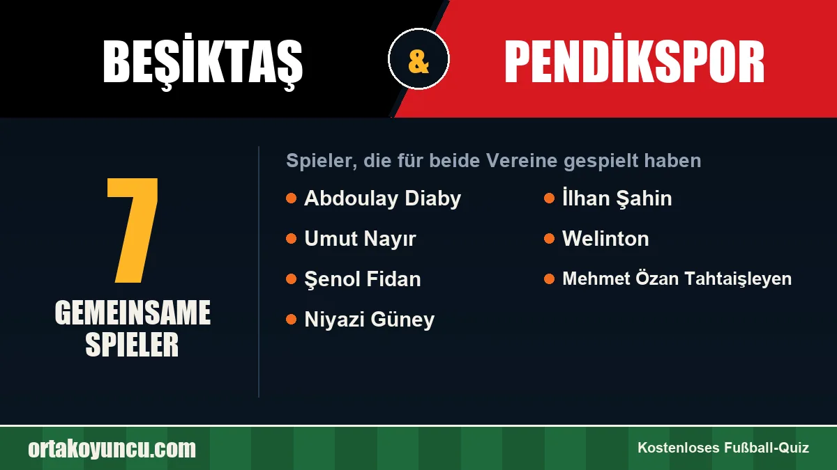 Spieler, die für Beşiktaş und Pendikspor gespielt haben: 7 Spieler