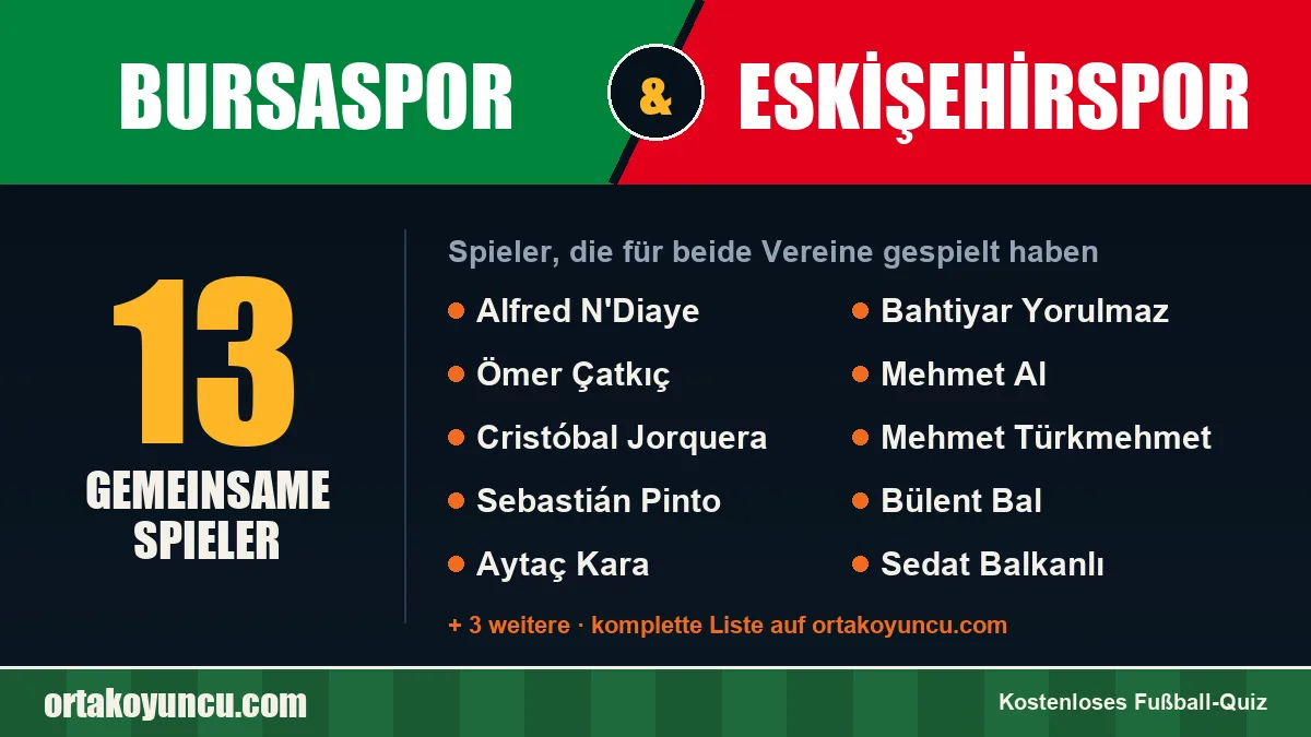 Spieler, die für Bursaspor und Eskişehirspor gespielt haben: 13 Spieler