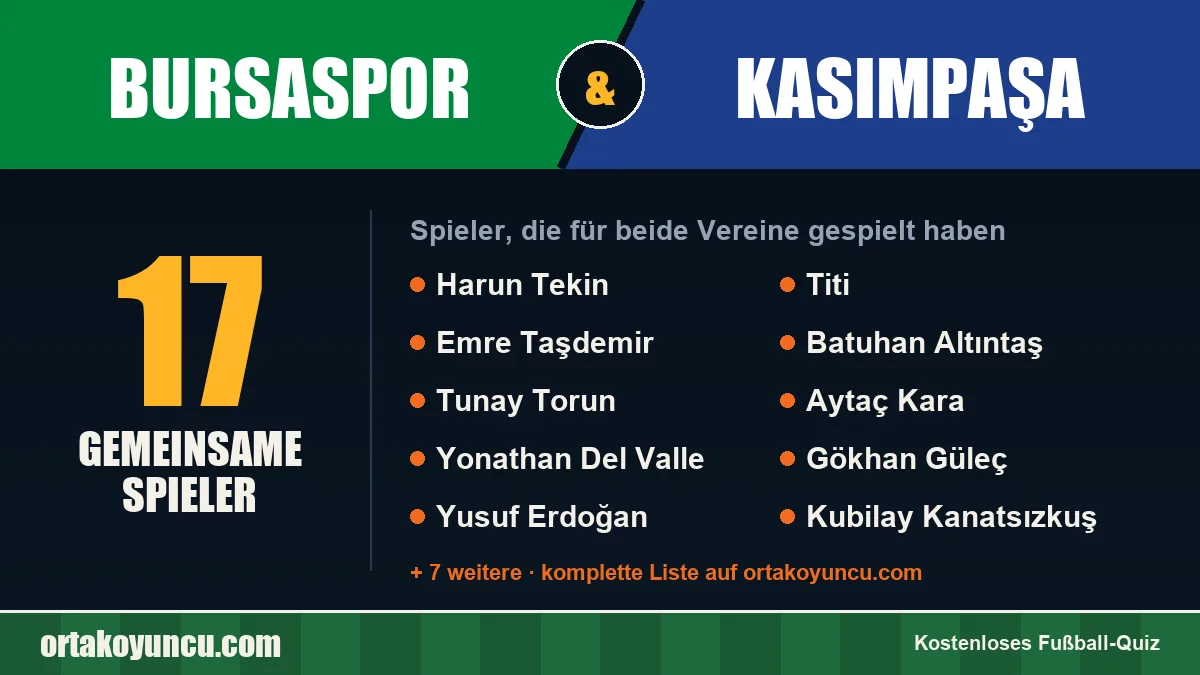 Spieler, die für Bursaspor und Kasımpaşa gespielt haben: 17 Spieler