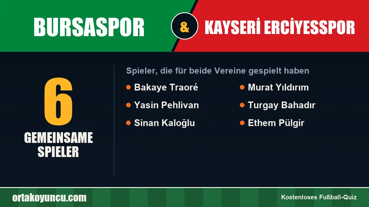 Spieler, die für Bursaspor und Kayseri Erciyesspor gespielt haben: 6 Spieler