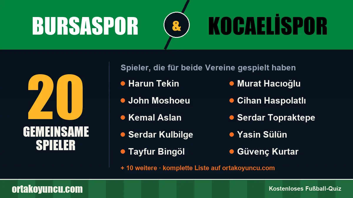 Spieler, die für Bursaspor und Kocaelispor gespielt haben: 20 Spieler