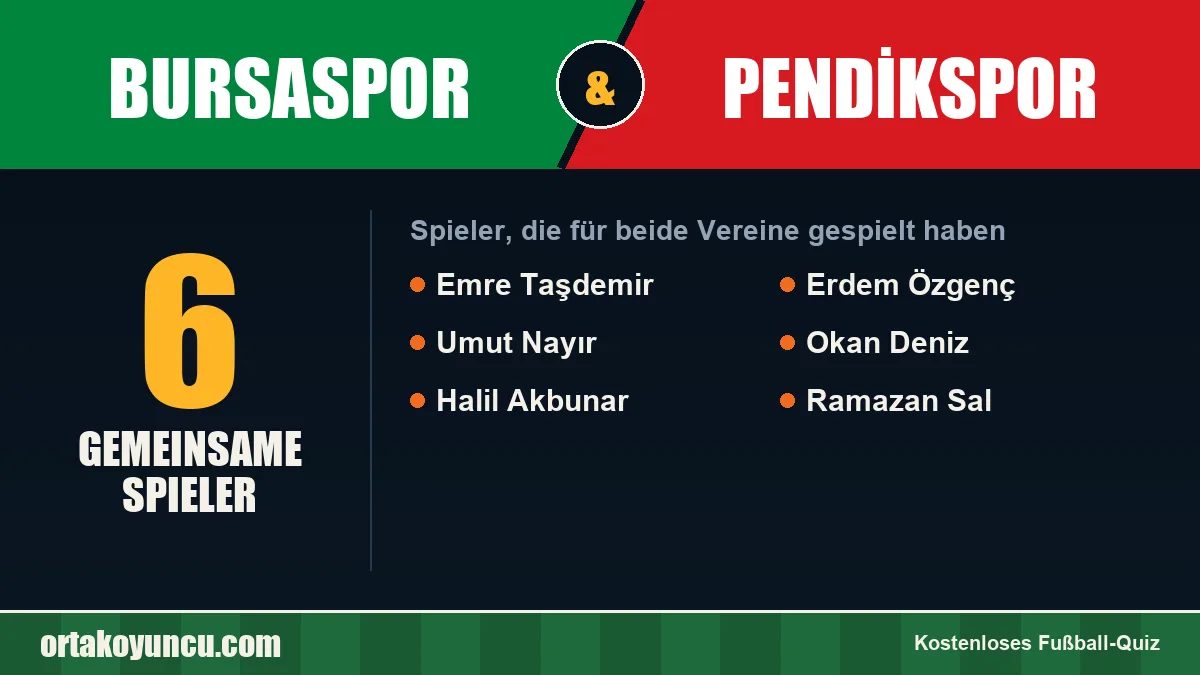 Spieler, die für Bursaspor und Pendikspor gespielt haben: 6 Spieler