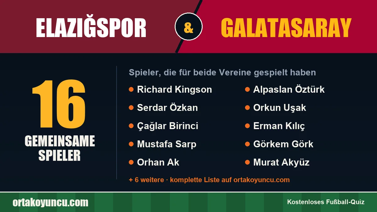 Spieler, die für Elazığspor und Galatasaray gespielt haben: 16 Spieler