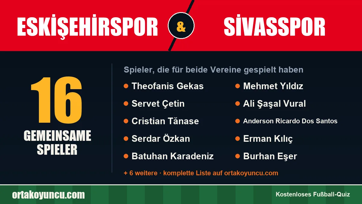 Spieler, die für Eskişehirspor und Sivasspor gespielt haben: 16 Spieler