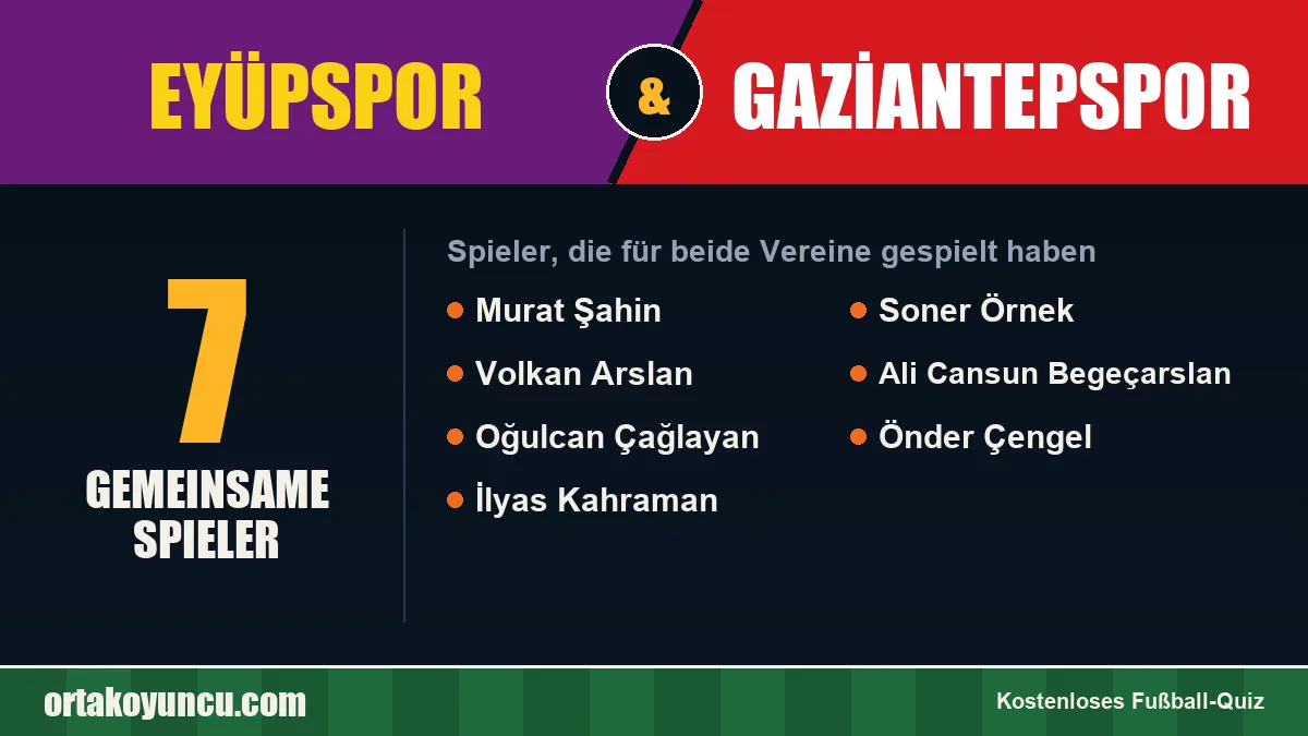 Spieler, die für Eyüpspor und Gaziantepspor gespielt haben: 7 Spieler