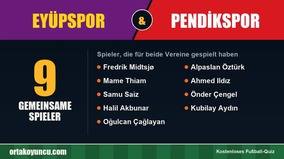 Spieler, die für Eyüpspor und Pendikspor gespielt haben: 9 Spieler