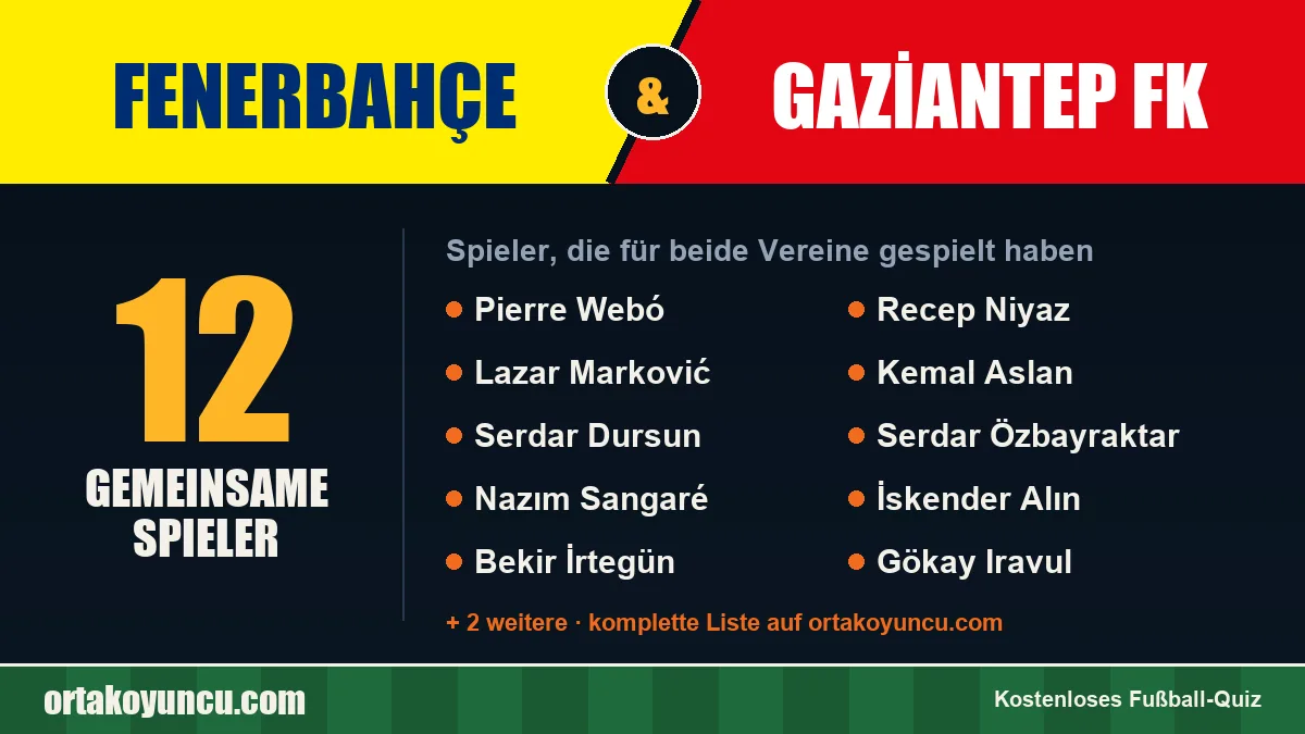 Spieler, die für Fenerbahçe und Gaziantep FK gespielt haben: 12 Spieler