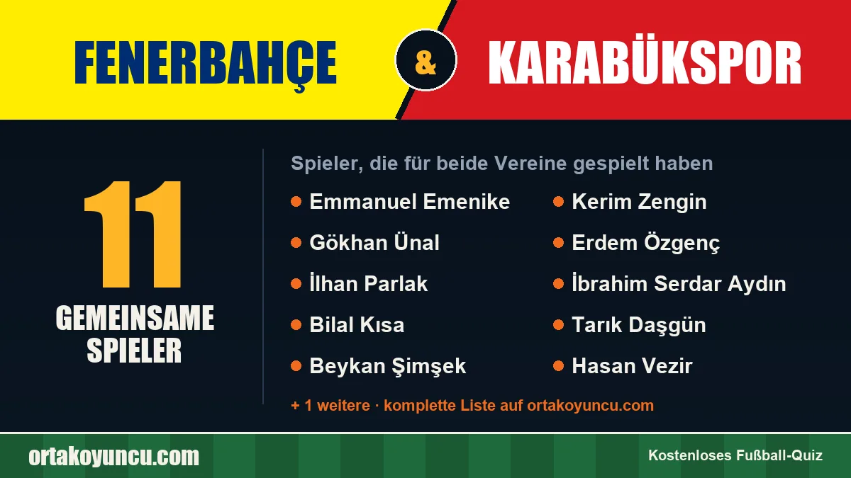 Spieler, die für Fenerbahçe und Karabükspor gespielt haben: 11 Spieler
