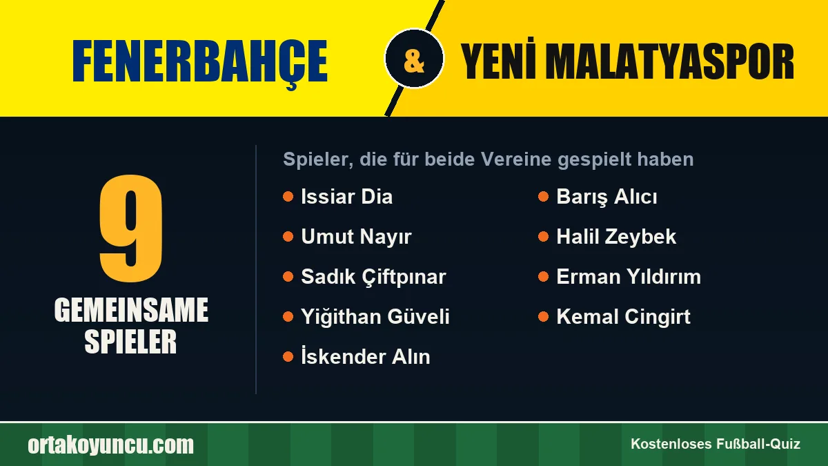 Spieler, die für Fenerbahçe und Yeni Malatyaspor gespielt haben: 9 Spieler