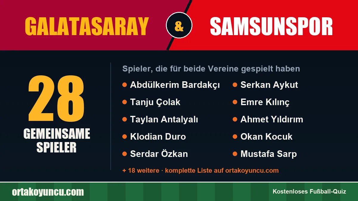 Spieler, die für Galatasaray und Samsunspor gespielt haben: 28 Spieler