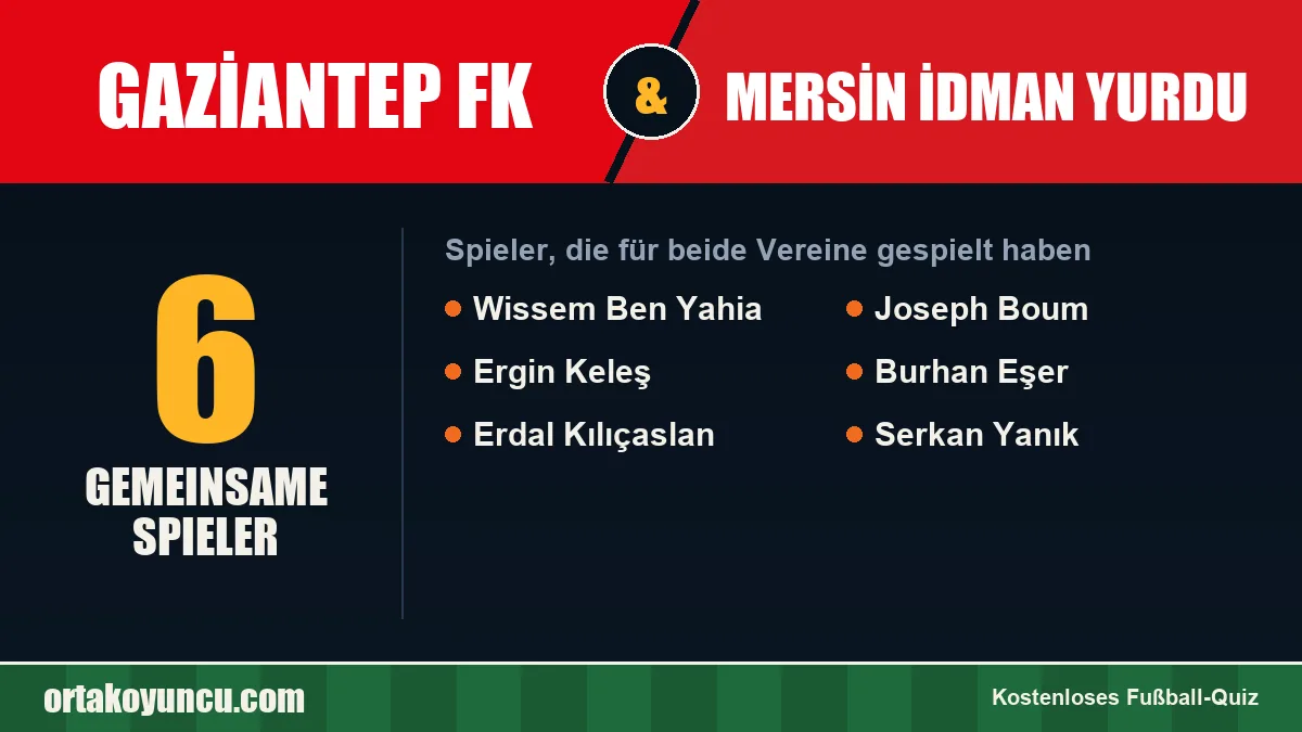 Spieler, die für Gaziantep FK und Mersin İdman Yurdu gespielt haben: 6 Spieler