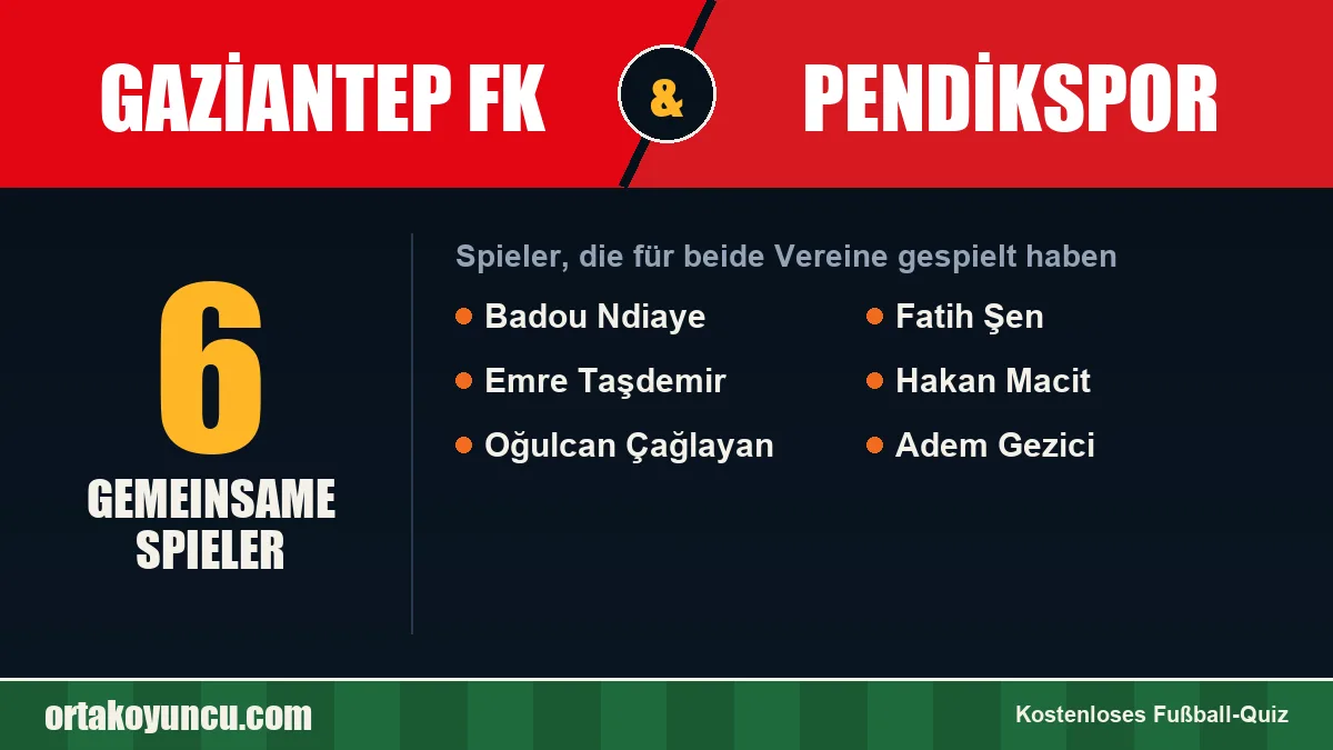 Spieler, die für Gaziantep FK und Pendikspor gespielt haben: 6 Spieler