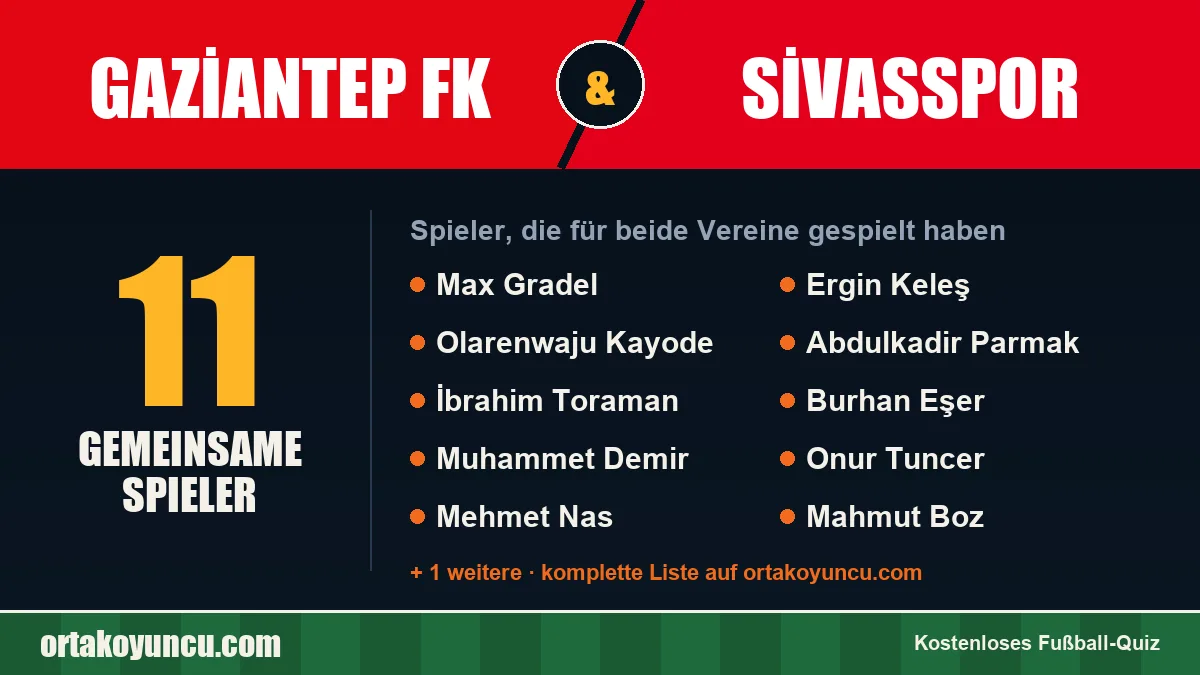 Spieler, die für Gaziantep FK und Sivasspor gespielt haben: 11 Spieler