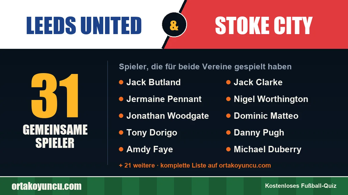 Spieler, die für Leeds United und Stoke City gespielt haben: 31 Spieler