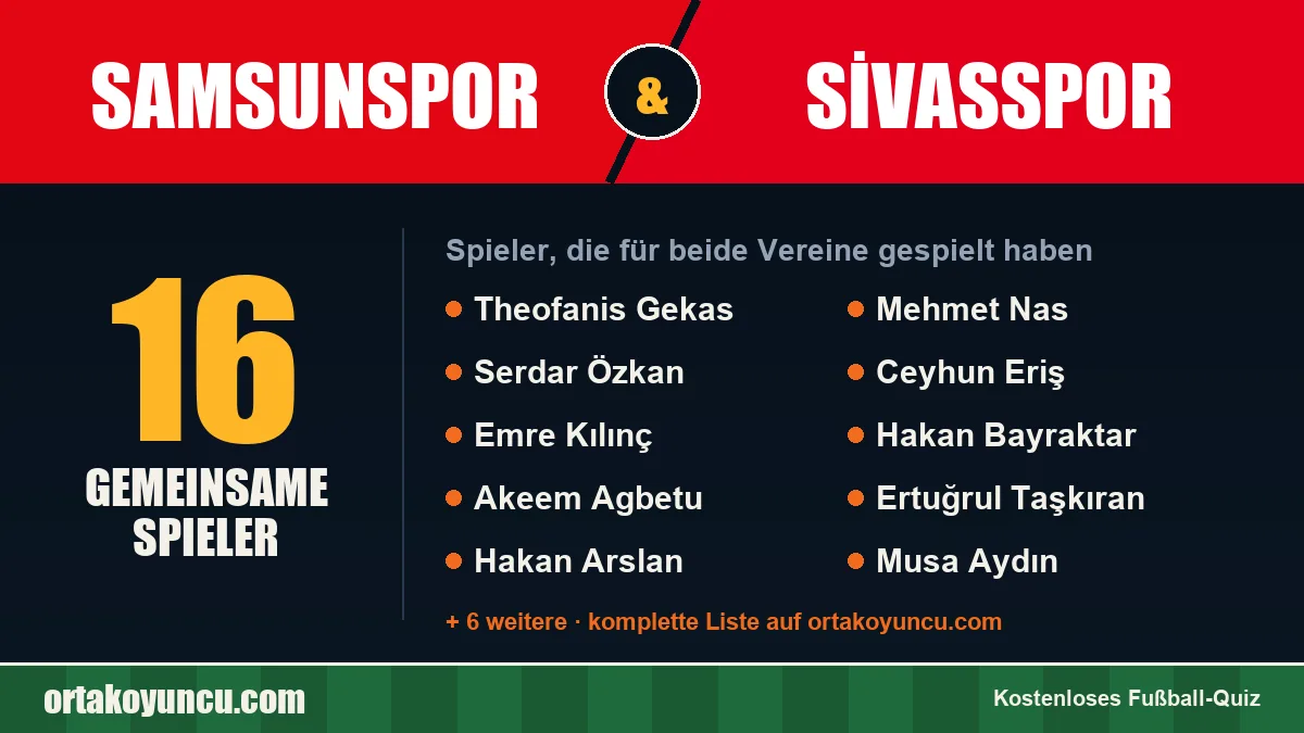 Spieler, die für Samsunspor und Sivasspor gespielt haben: 16 Spieler