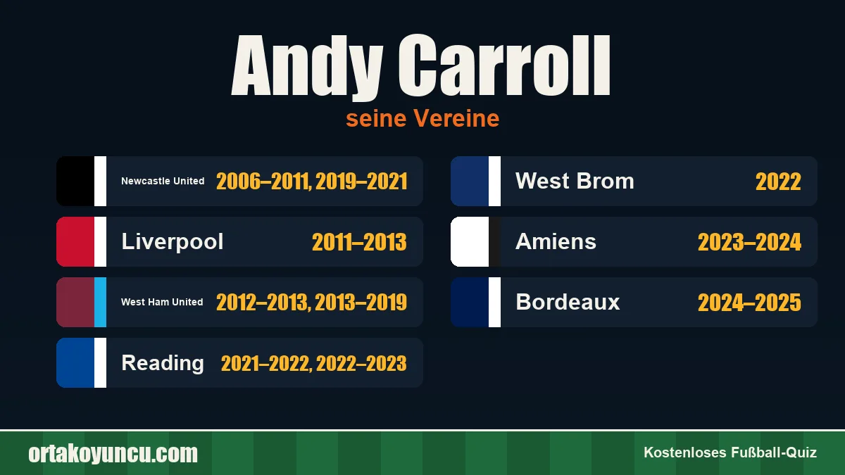 Andy Carroll: Vereine und Jahre