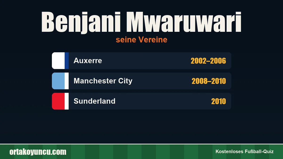 Benjani Mwaruwari: Vereine und Jahre