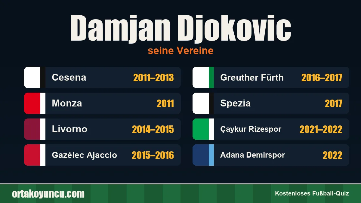 Damjan Djokovic: Vereine und Jahre