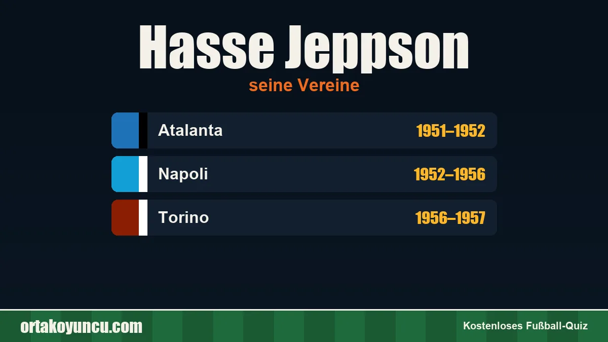 Hasse Jeppson: Vereine und Jahre