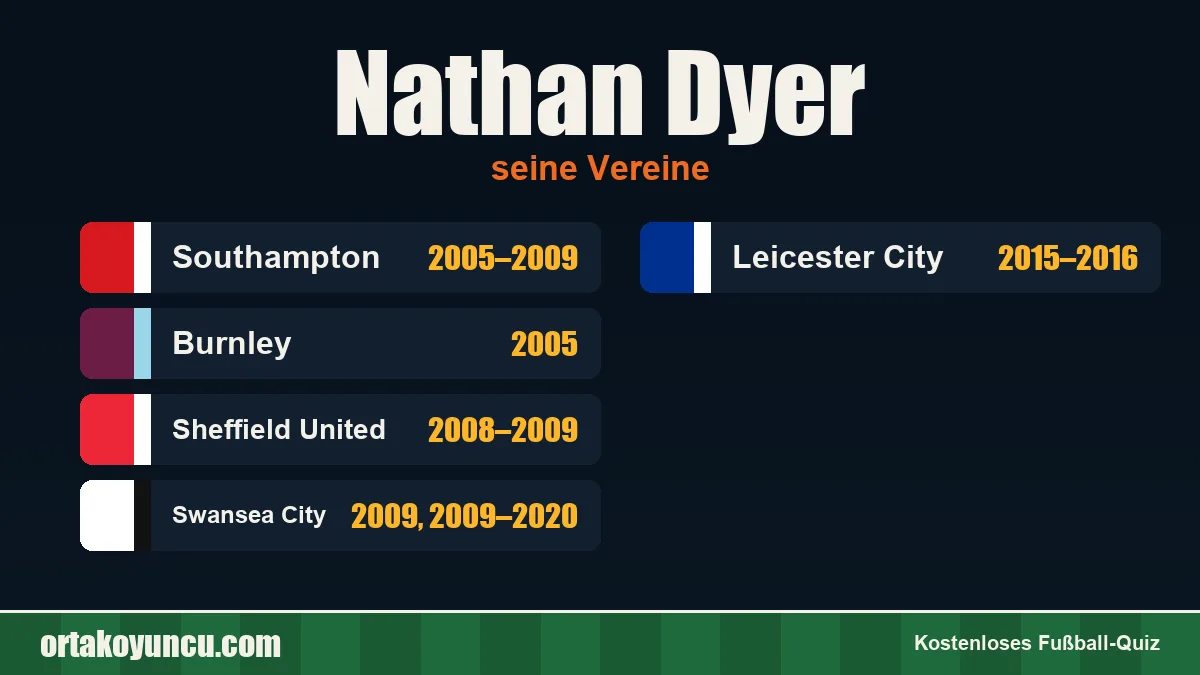 Nathan Dyer: Vereine und Jahre