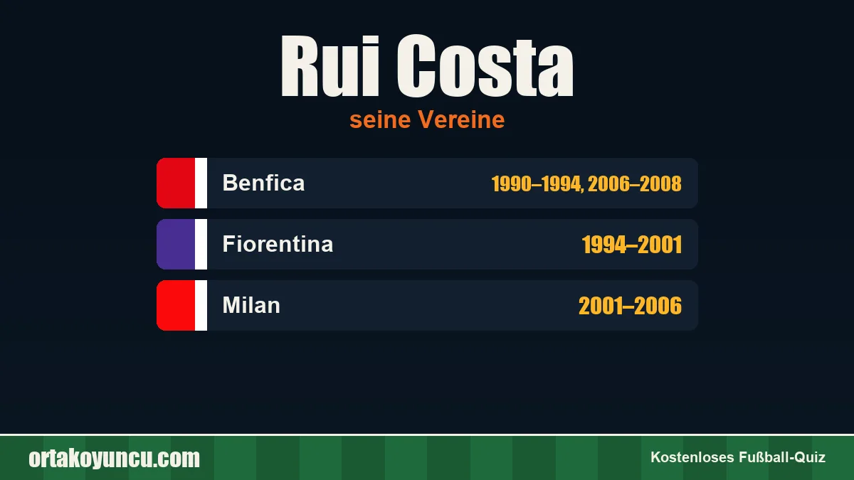 Rui Costa: Vereine und Jahre