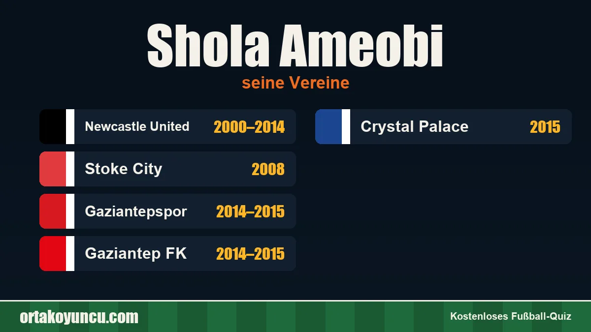 Shola Ameobi: Vereine und Jahre