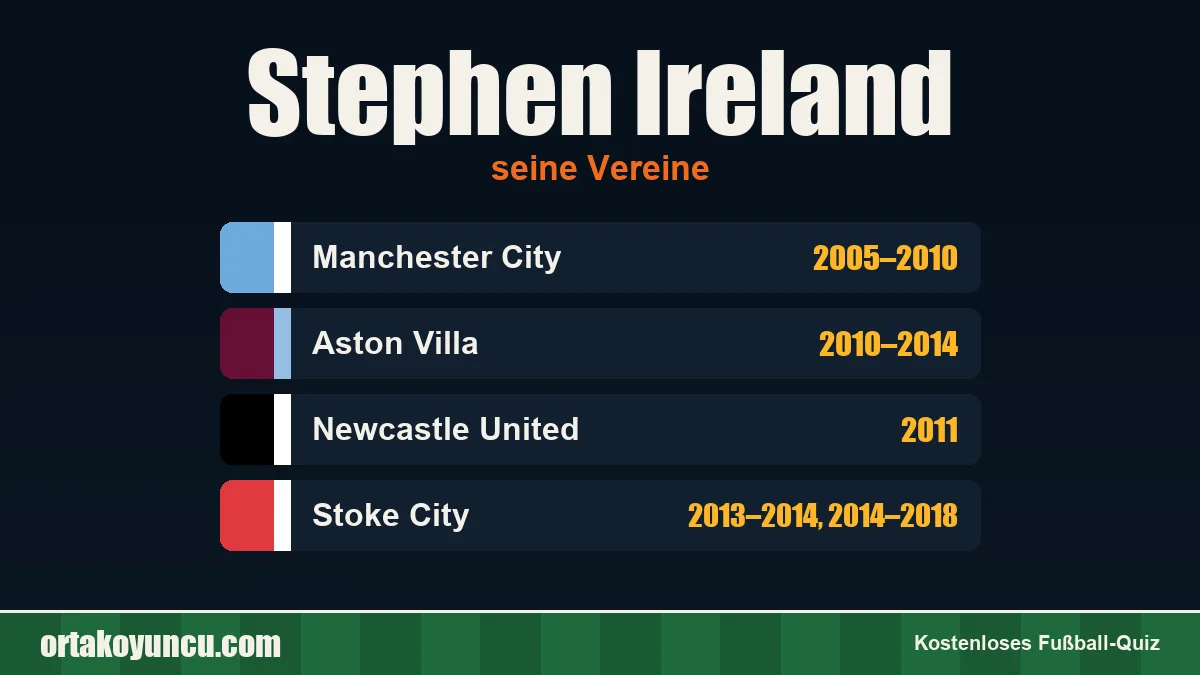 Stephen Ireland: Vereine und Jahre