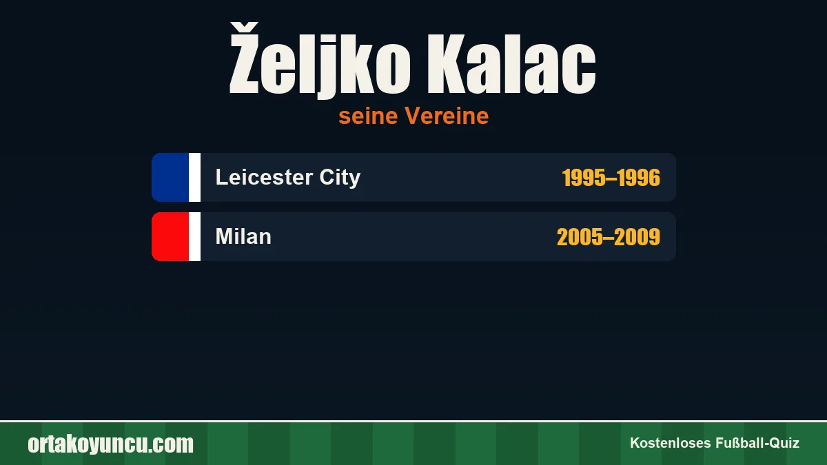 Željko Kalac: Vereine und Jahre