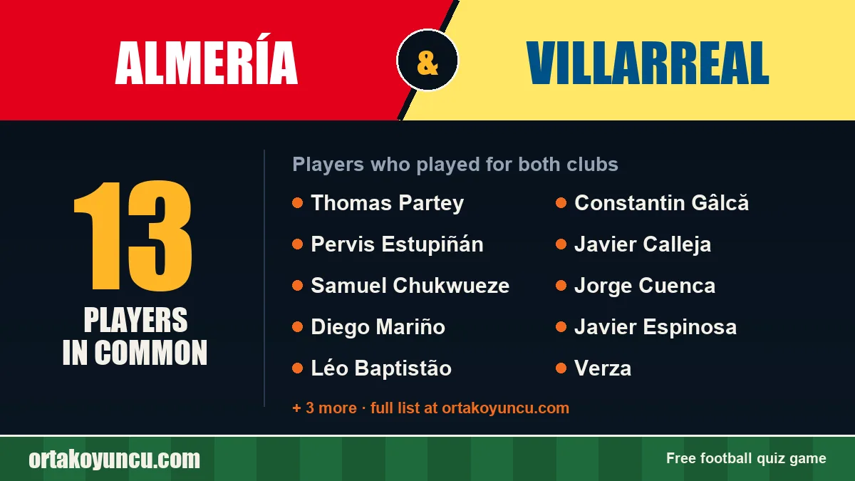 Players who played for both Almería and Villarreal: 13 players