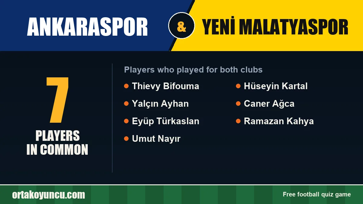 Players who played for both Ankaraspor and Yeni Malatyaspor: 7 players