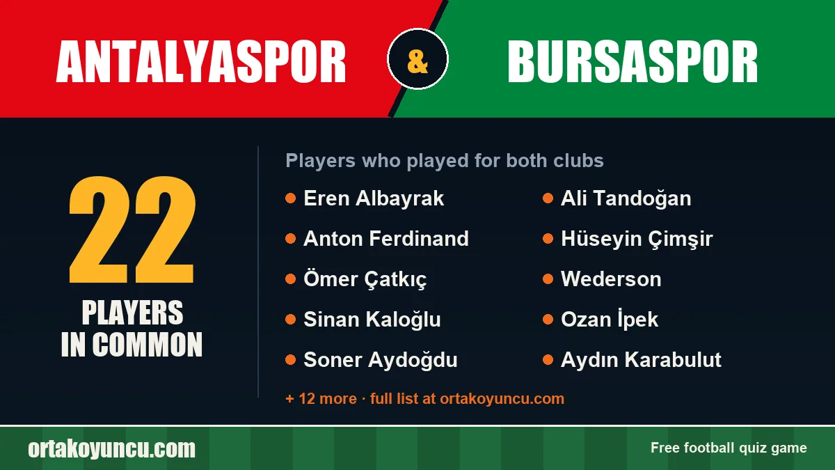Players who played for both Antalyaspor and Bursaspor: 22 players