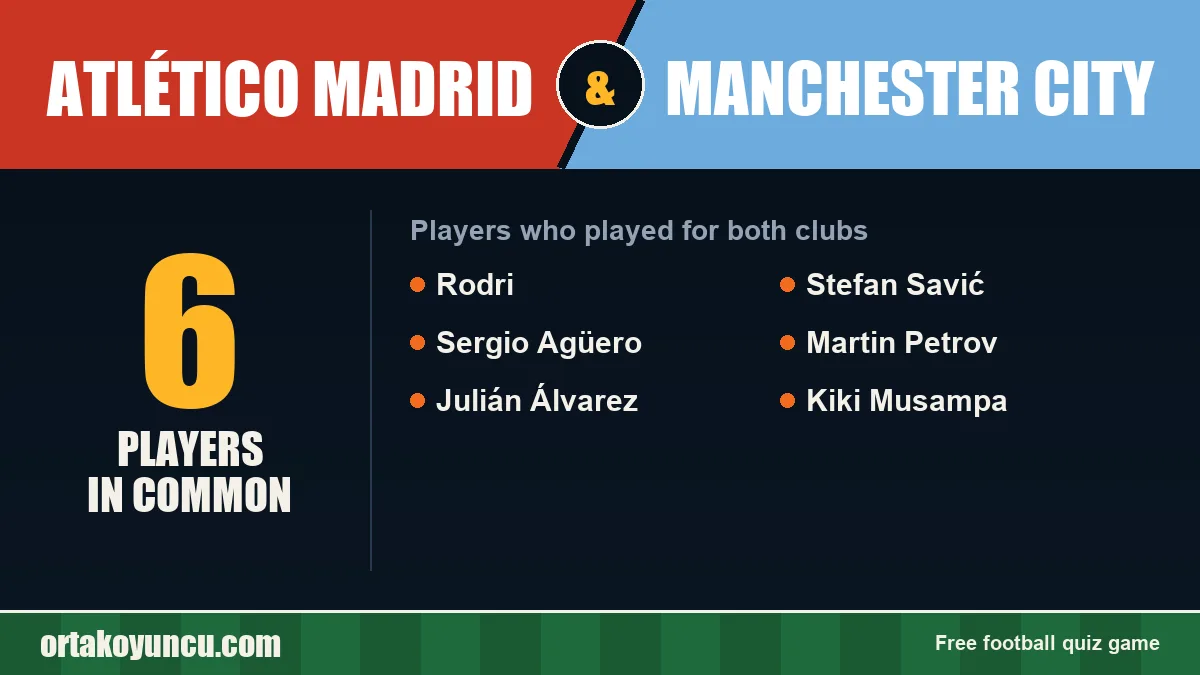 Players who played for both Atlético Madrid and Manchester City: 6 players