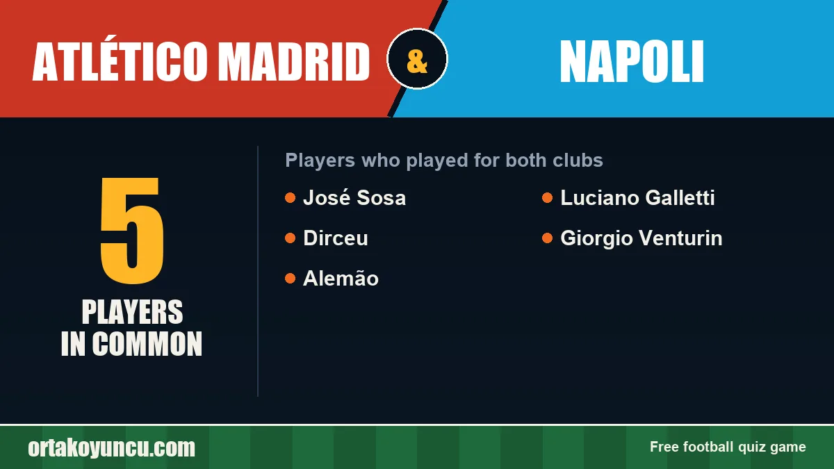 Players who played for both Atlético Madrid and Napoli: 5 players