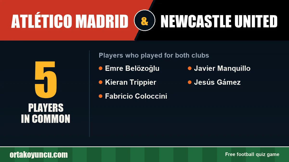 Players who played for both Atlético Madrid and Newcastle United: 5 players