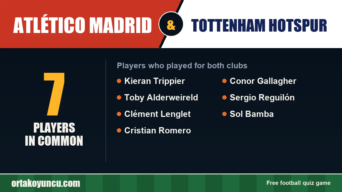 Players who played for both Atlético Madrid and Tottenham Hotspur: 7 players