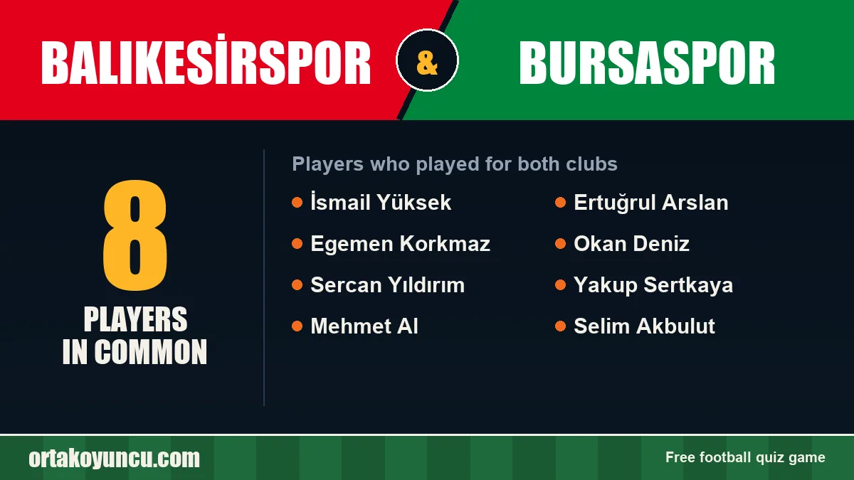 Players who played for both Balıkesirspor and Bursaspor: 8 players