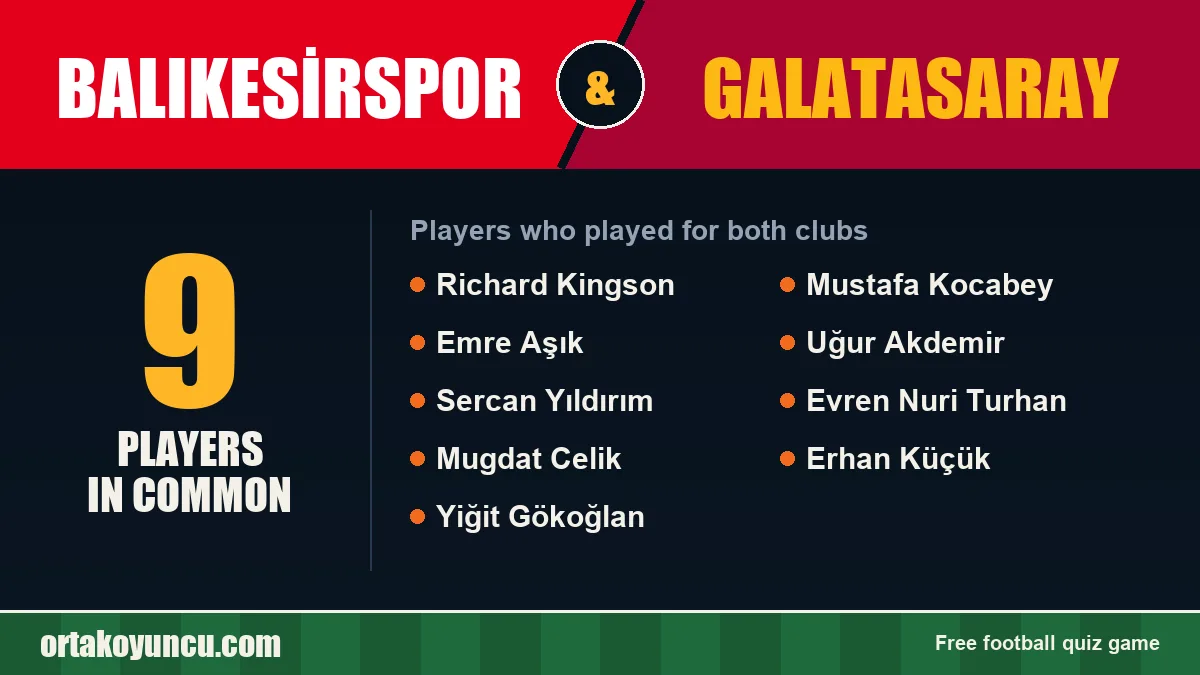 Players who played for both Balıkesirspor and Galatasaray: 9 players