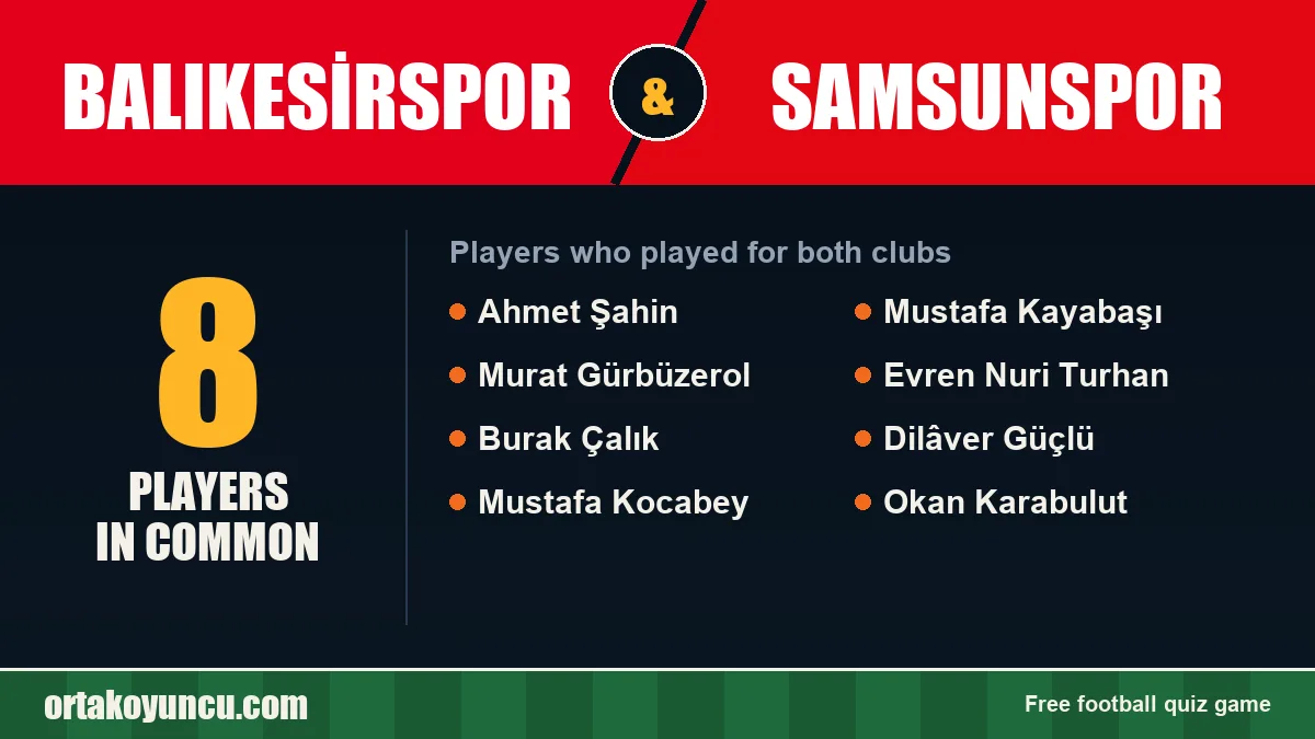 Players who played for both Balıkesirspor and Samsunspor: 8 players