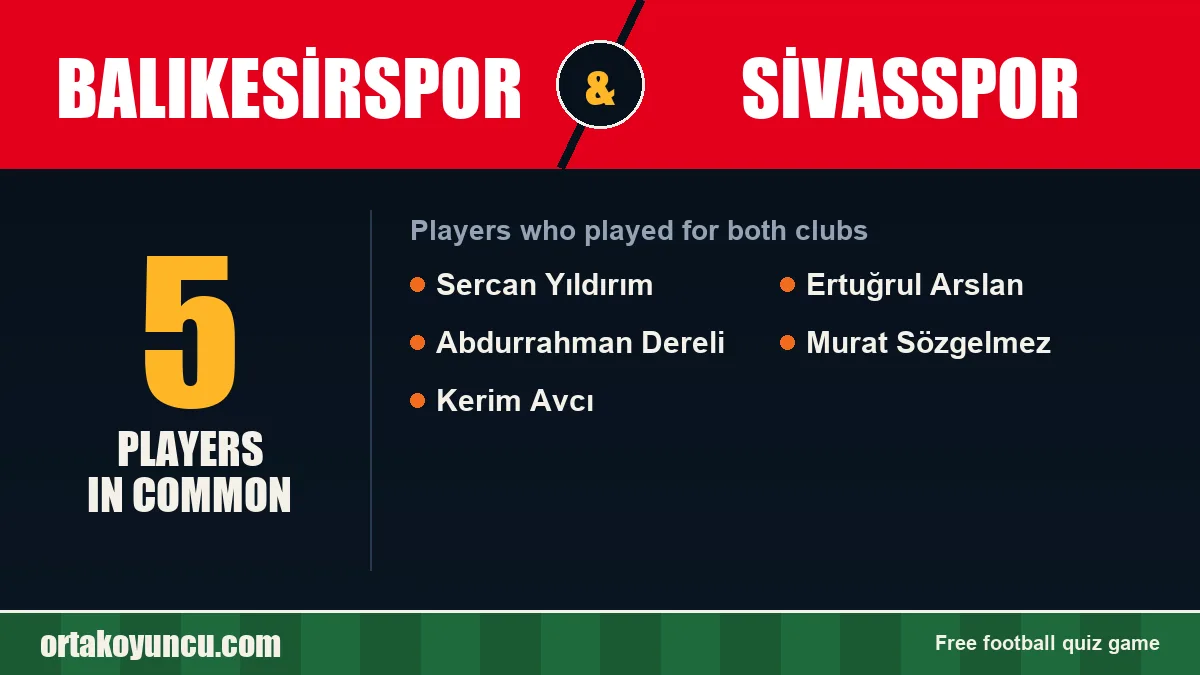 Players who played for both Balıkesirspor and Sivasspor: 5 players