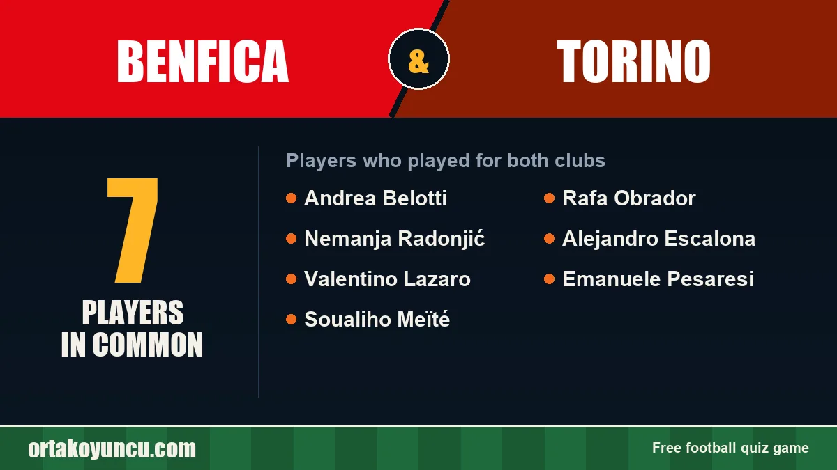 Players who played for both Benfica and Torino: 7 players