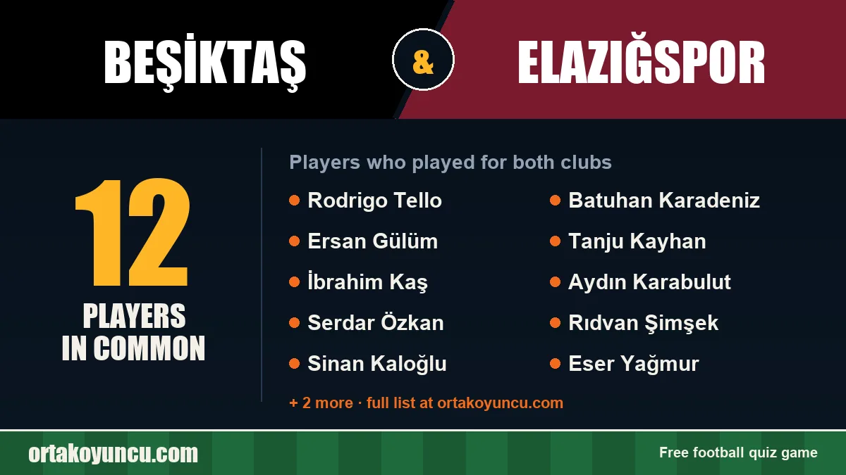 Players who played for both Beşiktaş and Elazığspor: 12 players