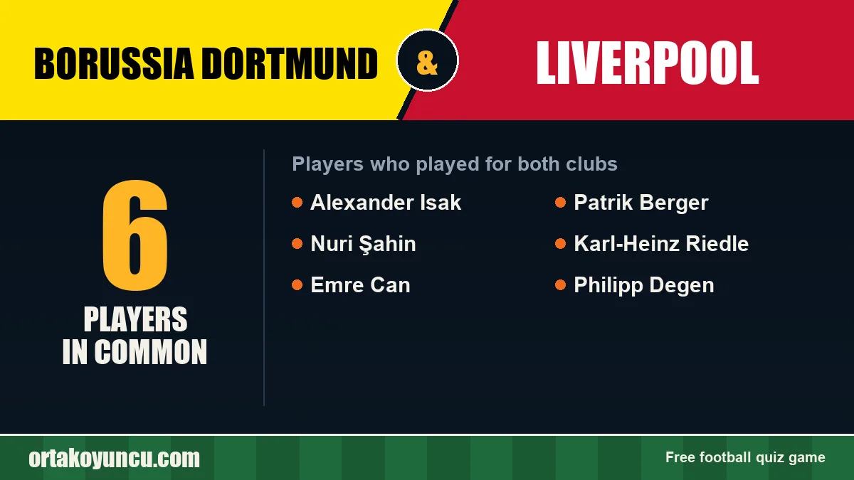 Players who played for both Borussia Dortmund and Liverpool: 6 players