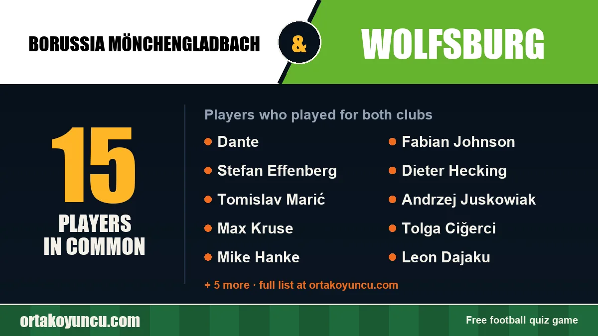 Players who played for both Borussia Mönchengladbach and Wolfsburg: 15 players