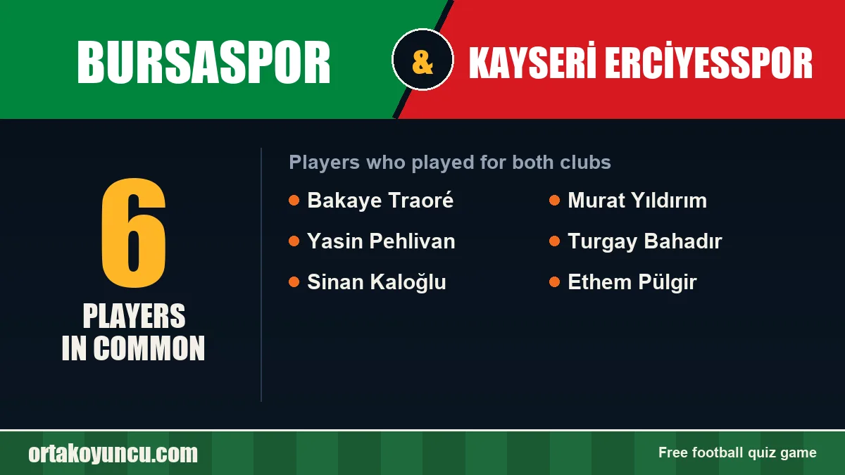 Players who played for both Bursaspor and Kayseri Erciyesspor: 6 players