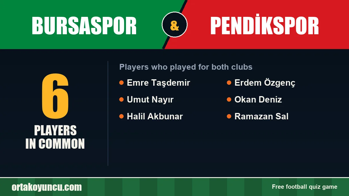 Players who played for both Bursaspor and Pendikspor: 6 players