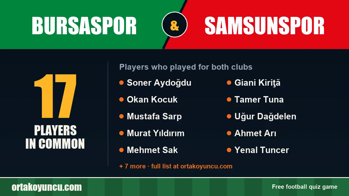 Players who played for both Bursaspor and Samsunspor: 17 players