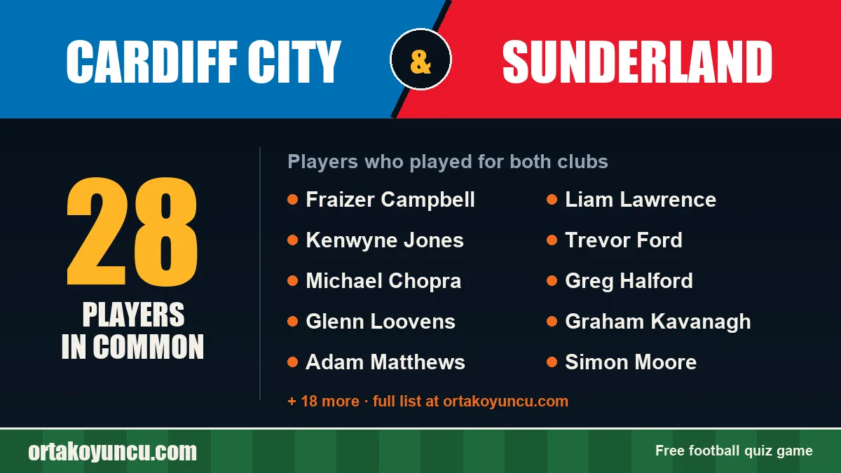 Players who played for both Cardiff City and Sunderland: 28 players