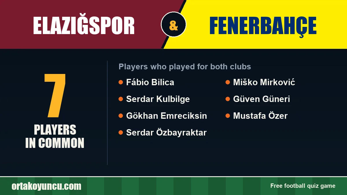 Players who played for both Elazığspor and Fenerbahçe: 7 players